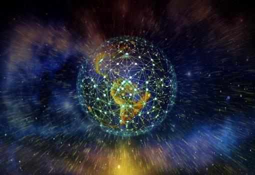 Planète Terre entourée d’un réseau de données connectées.