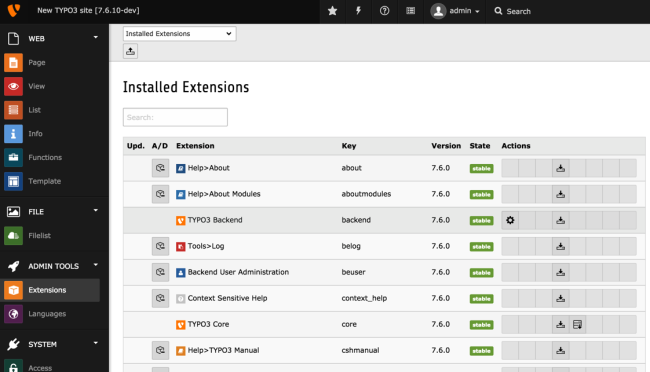 Gestionnaire d'extensions TYPO3