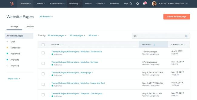 Pages de site dans HubSpot CMS